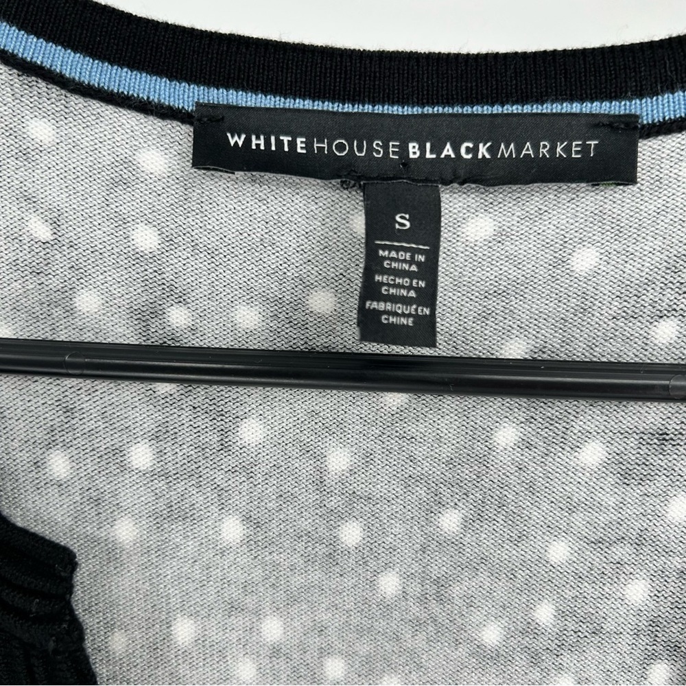White House Black Market Black Polka Dot Cropped Button Front Cardigan Sz Small - Picture 3 of 7
